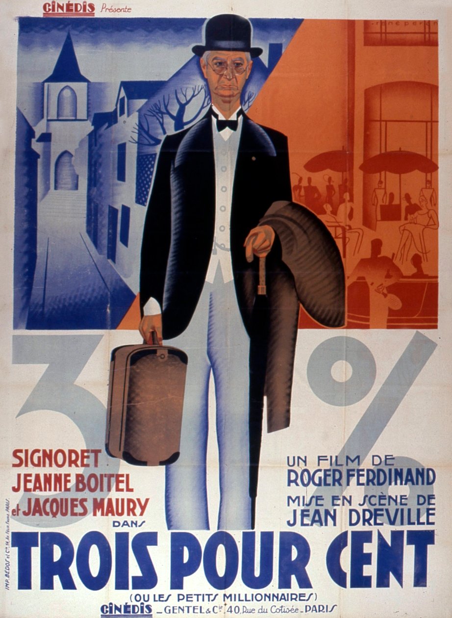 Jean-Dreville 1933isによる映画「スリー・パーセント」のポスター フランス 作： 不明