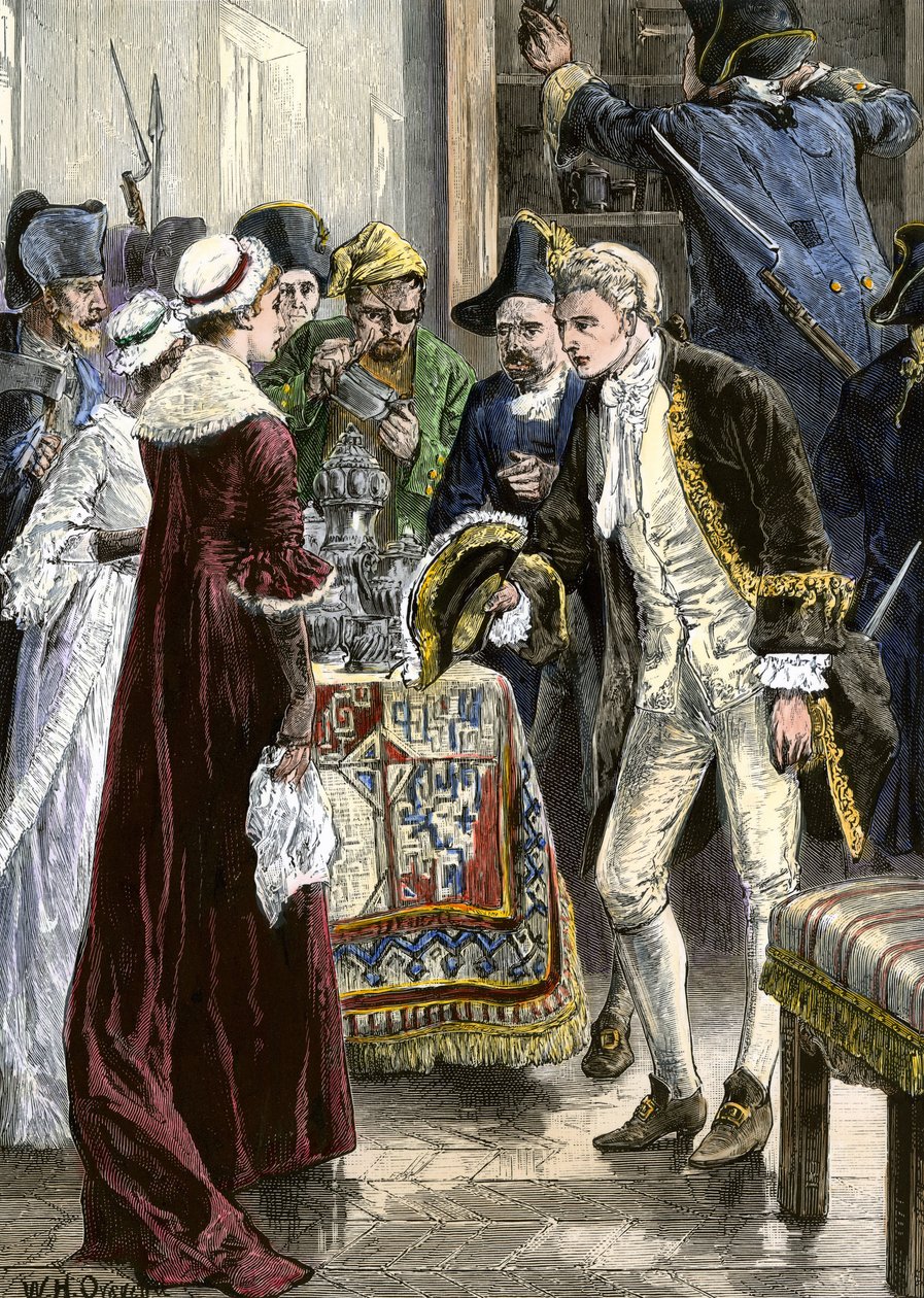 アメリカ海軍アメリカ独立戦争の英雄ジョン・ポール・ジョーンズ（1747～1792）とレンジャー号の乗組員が、アメリカのセルカーク伯爵の城を襲撃。 作： 無名の画家