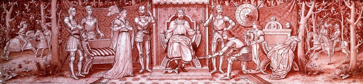 シャルルマーニュの宮廷で中世の騎士たちが描いたアーツ＆クラフトガラスの三連祭壇。1860〜1910年頃 作： 不明