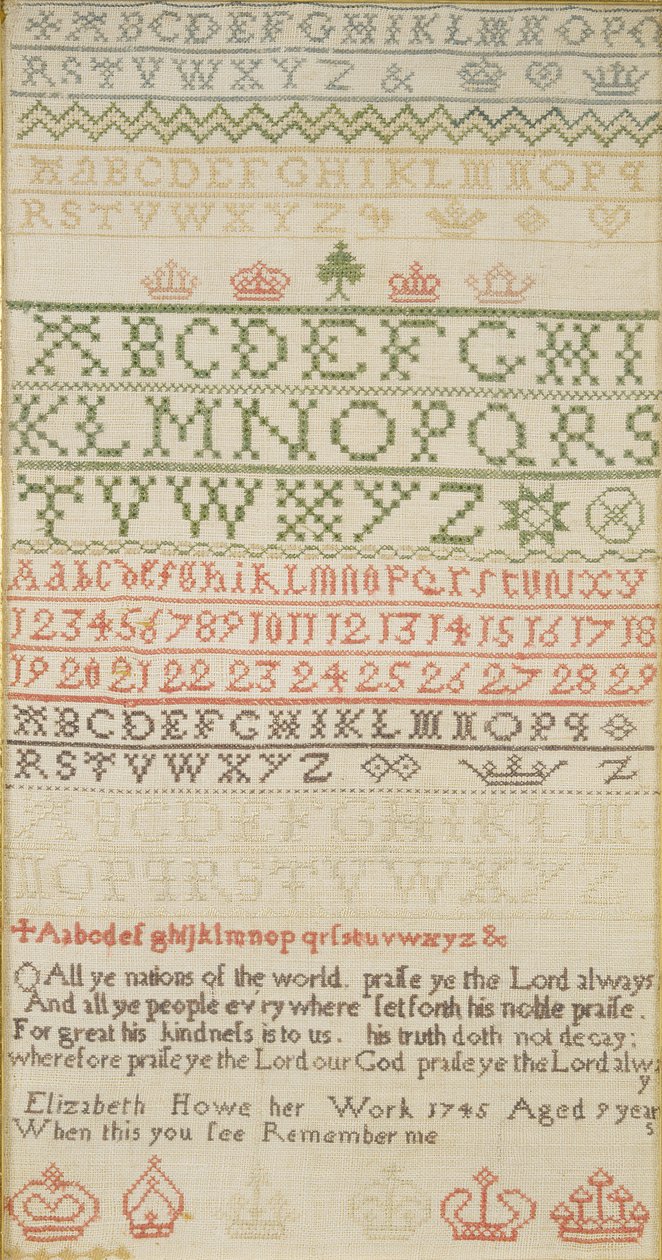 エリザベス・ハウが手がけたアルファベット、数字、詩のバンドサンプラー 作： 不明