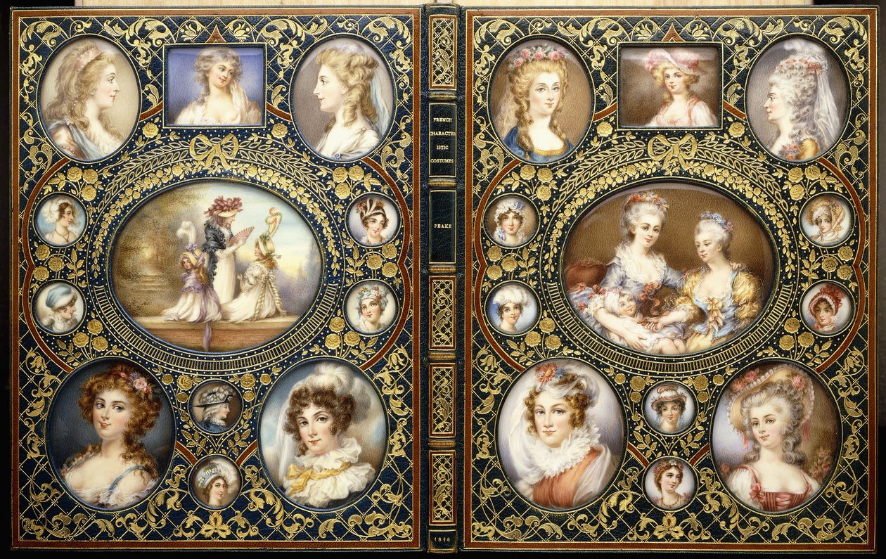 リチャードブリンズリーピークの本「フランスの特徴的な衣装」（1816年）の24枚の肖像画のミニチュアとのバインド 作： 不明