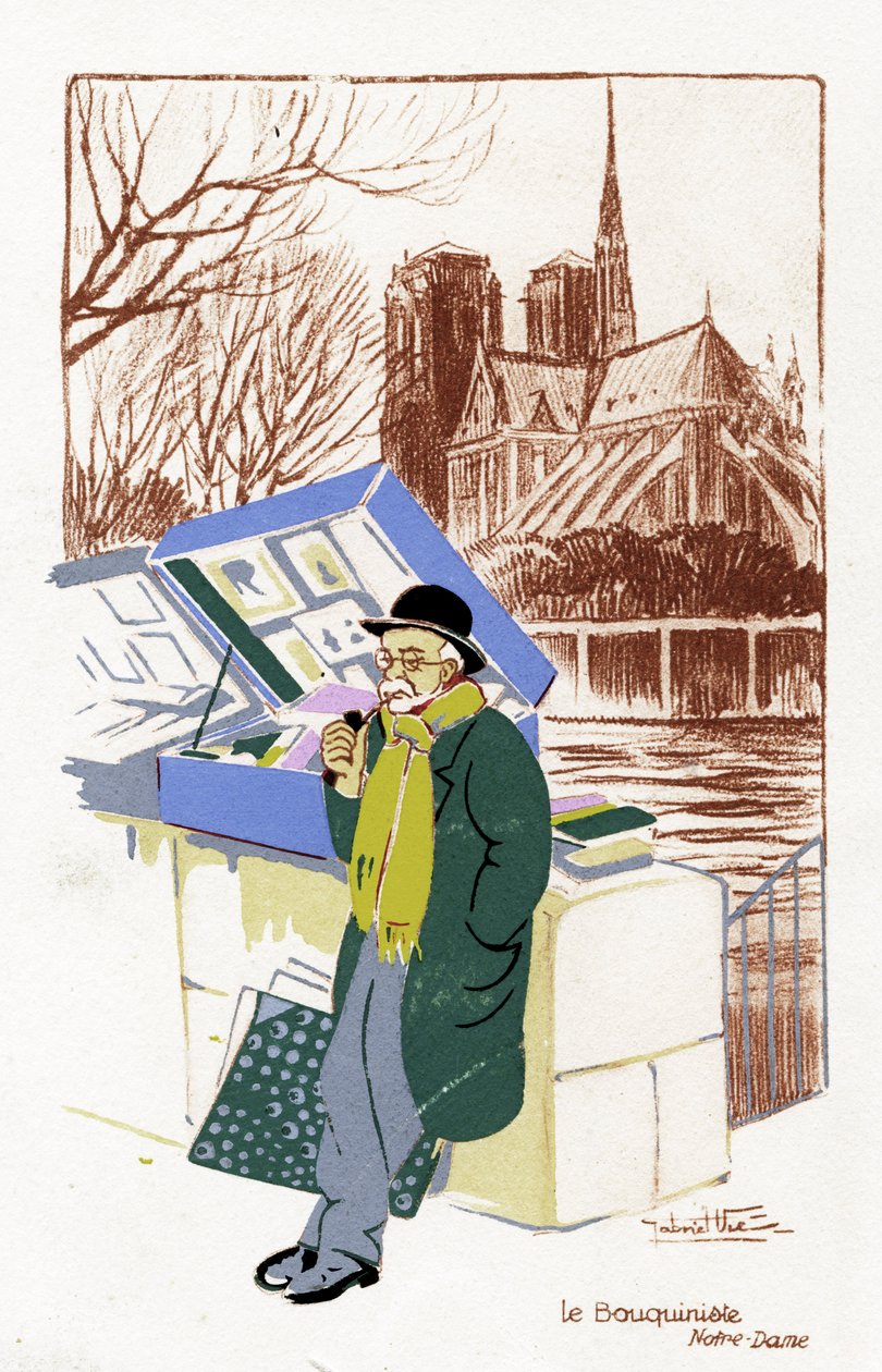 1900年頃、パリ、本売り（Le Bouquiniste 作： 無名の画家