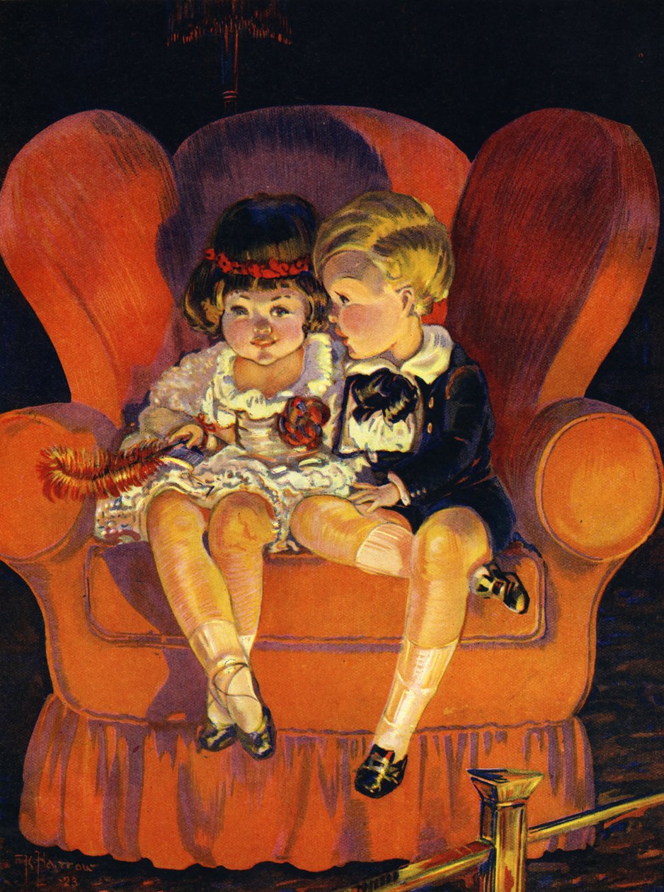 アームチェアに座る少年と少女 1923年 作： 無名の画家