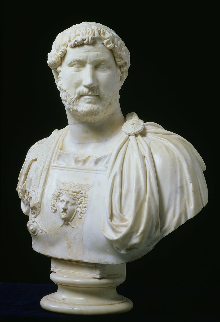 皇帝ハドリアヌスの胸像（Publius Aelius Hadrianus）（76-138）、西暦130年頃（大理石製 作： 不明