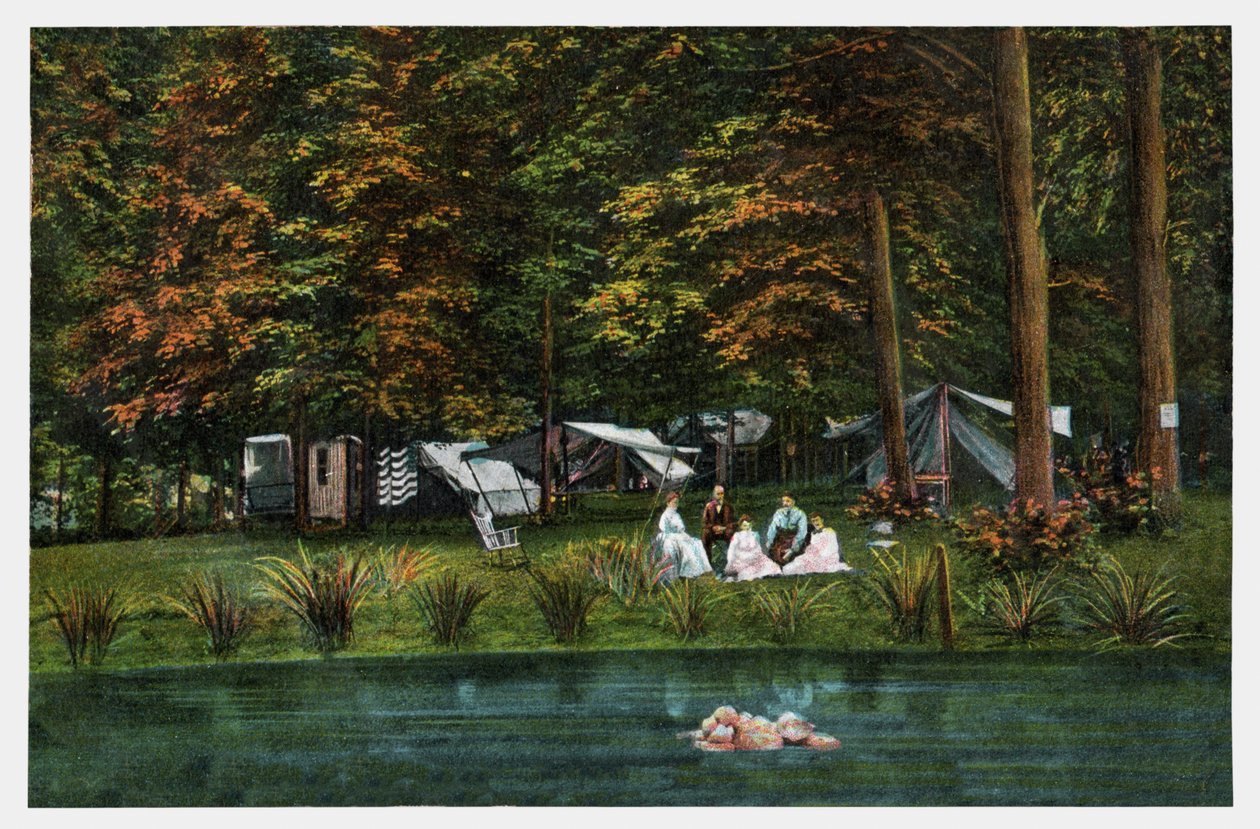 アメリカでのキャンプ、1910年頃（プリント） 作： 無名の画家