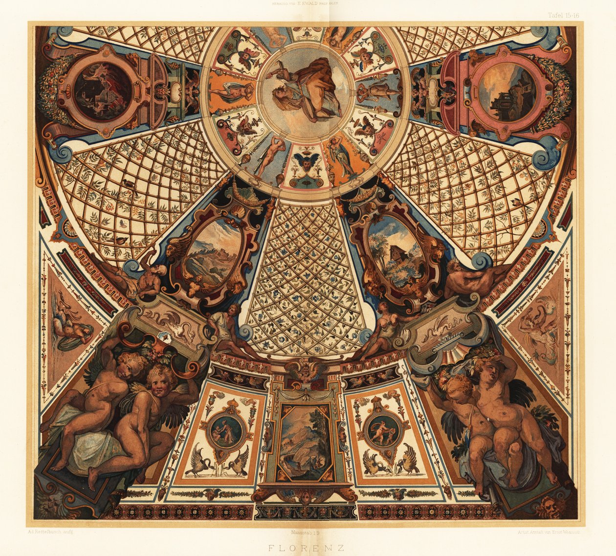 フィレンツェのウフィツィ美術館の天井画 作： 無名の画家
