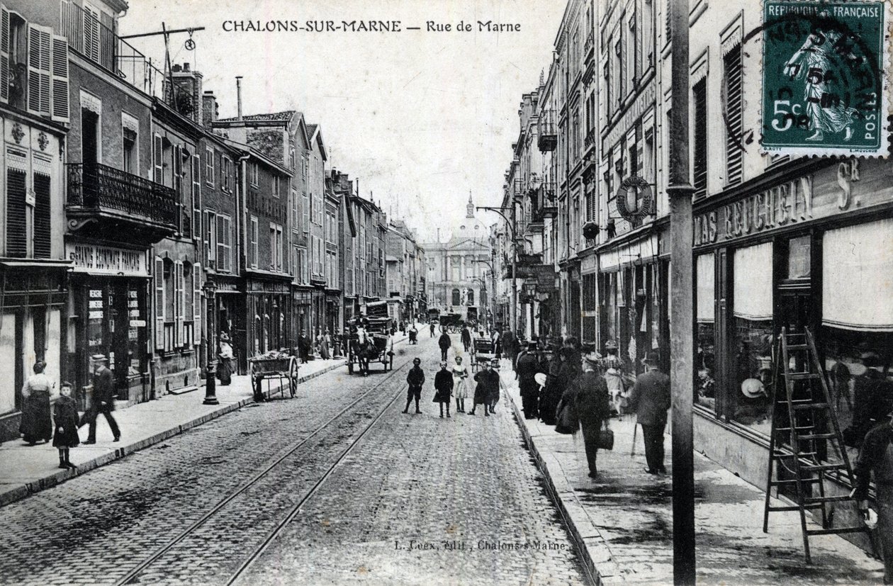 シャンパーニュ＝アルデンヌ、マルヌ（51）、シャロン・シュル・マルヌ（Chalons-sur-Marne）：マルヌ通りの風景（街は現在シャロン・アン・シャンパーニュ（Chalons en Champagne）と呼ばれている） - ポストカード 19世紀後半から20世紀初頭 作： 無名の画家