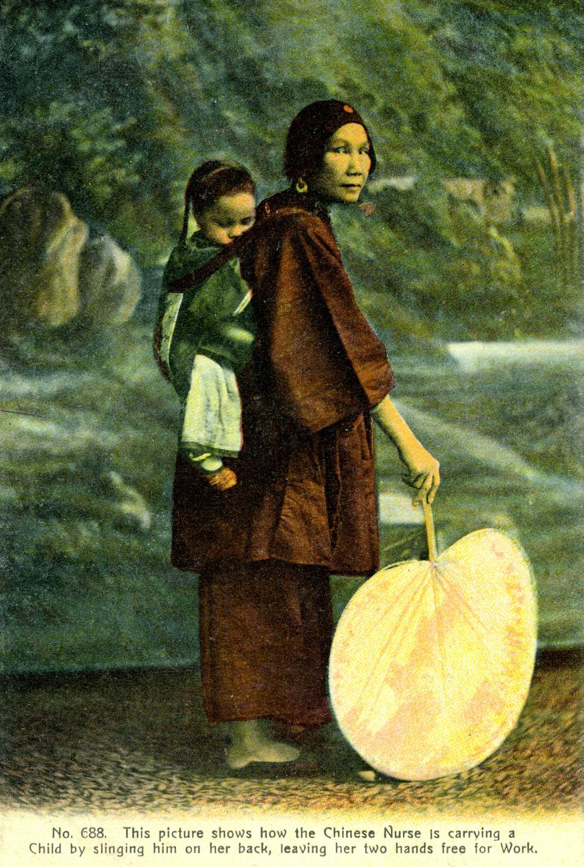 子供を抱っこする中国人看護師 作： 無名の画家