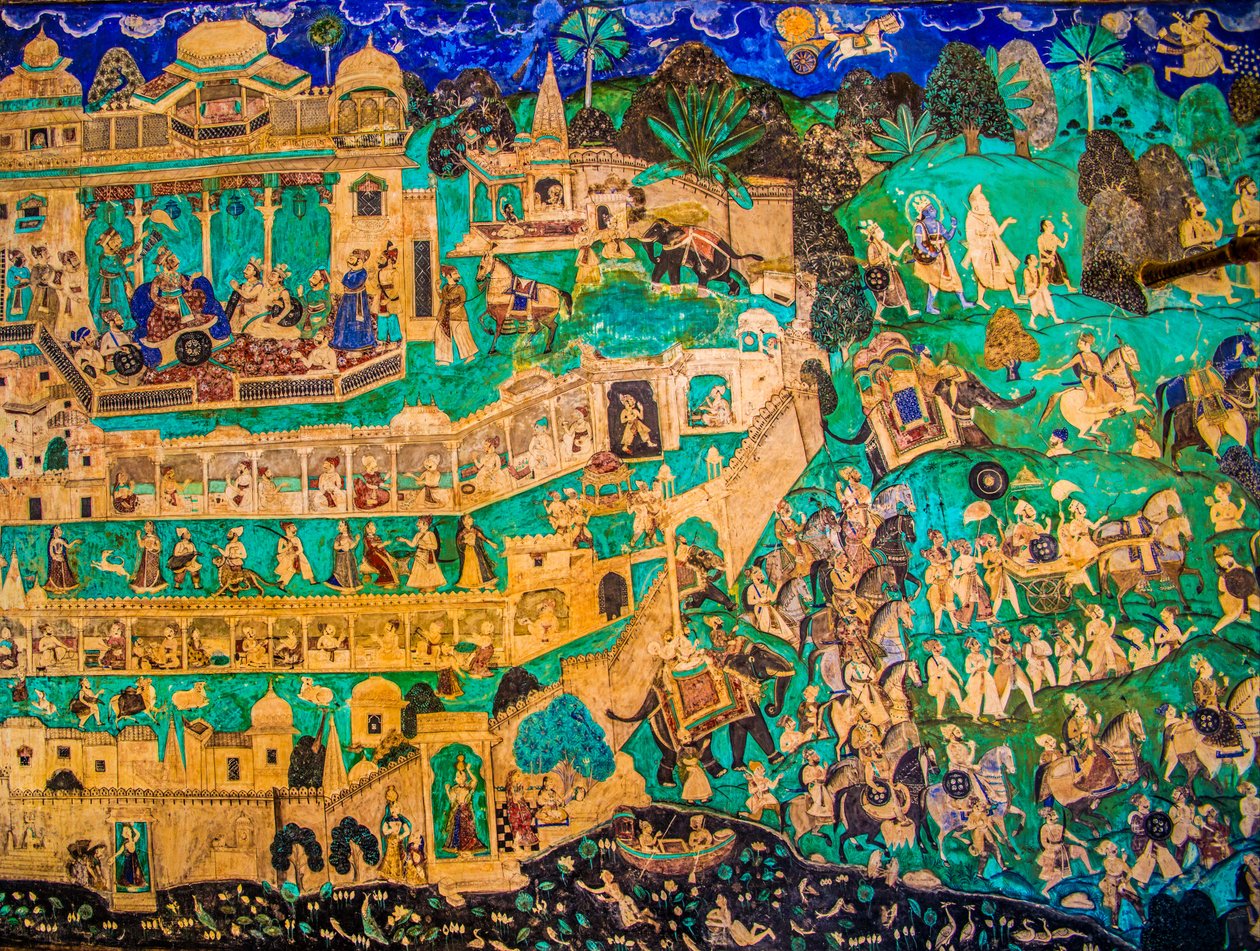 Virtuoso Fine PaintingsのあるChittra Sala Courtyard、Taragarh Fort、Bandi、Bandi、Rajasthan、インド、アジア（写真） 作： 無名の画家
