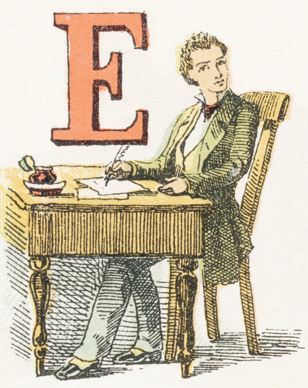 E - Ecrivain - Childish Alphabet, Editions Gordinne 1920 (carving) 作： 不明