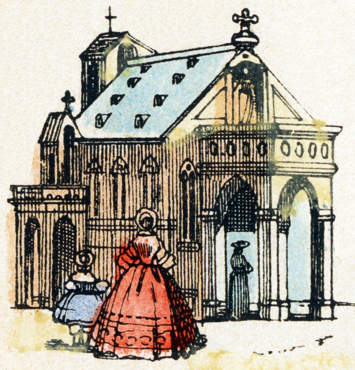 E - Eglise - アルファベット - 子供向けエンターテイメント - Image epinal, popular serie c.1890 (イラスト) 作： 不明