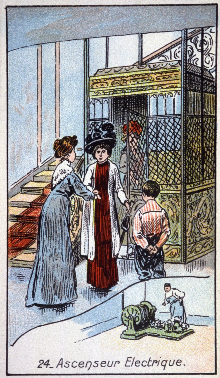 電気式エレベーター、1910年頃（イラスト） 作： 無名の画家