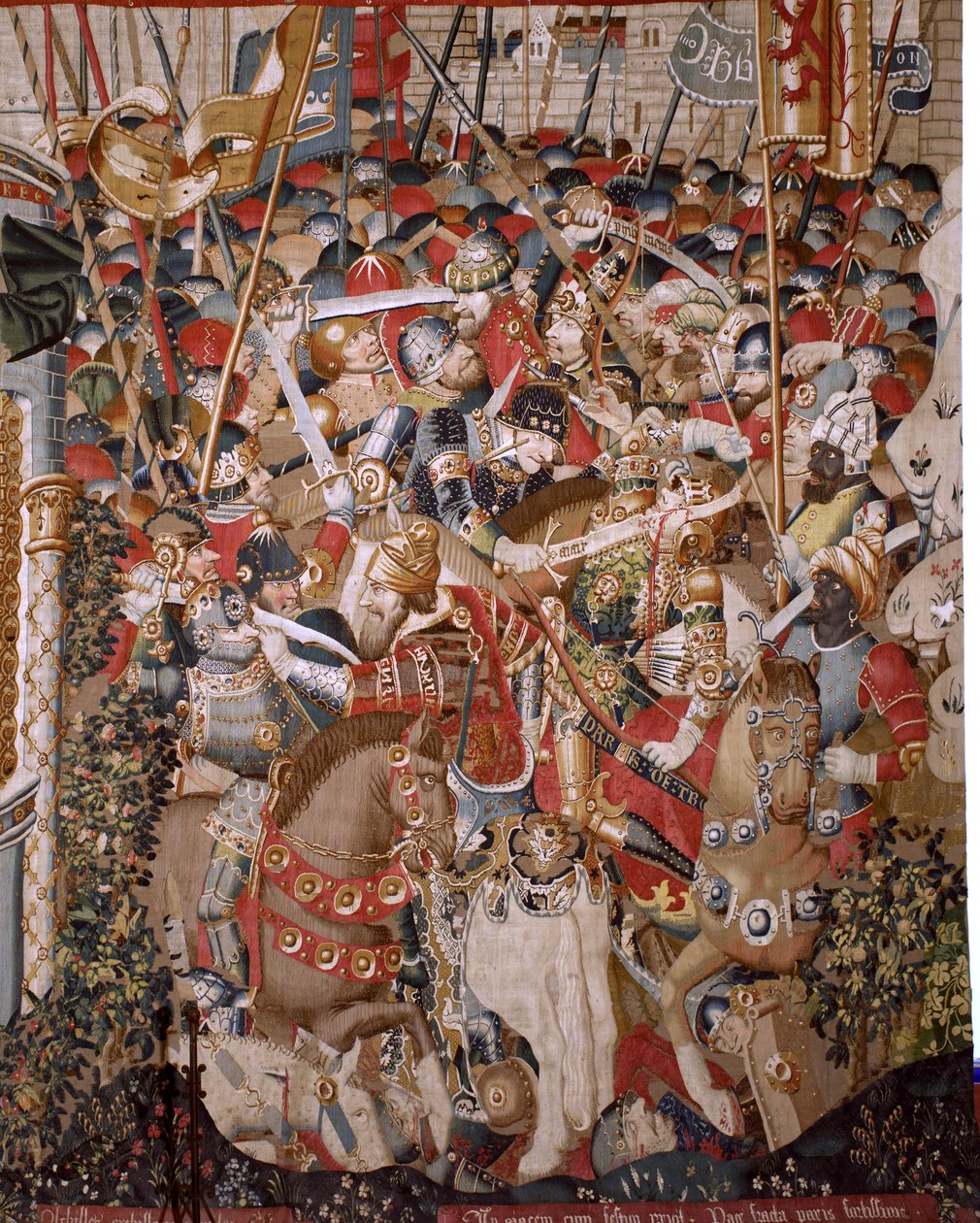 Flämischer Wandteppich. Serie Der Trojanische Krieg. Tod des Achilles. Achter Wandteppich der Serie. Modell Coëtivy Meister (Henry oder Conrard de Vulcop). Herstellung Tournai Werkstätten. Ca 1470. Stoff Wolle und Seide, 6/7 Kettfäden pro cm. Größe 482 x 9 von Unbekannt