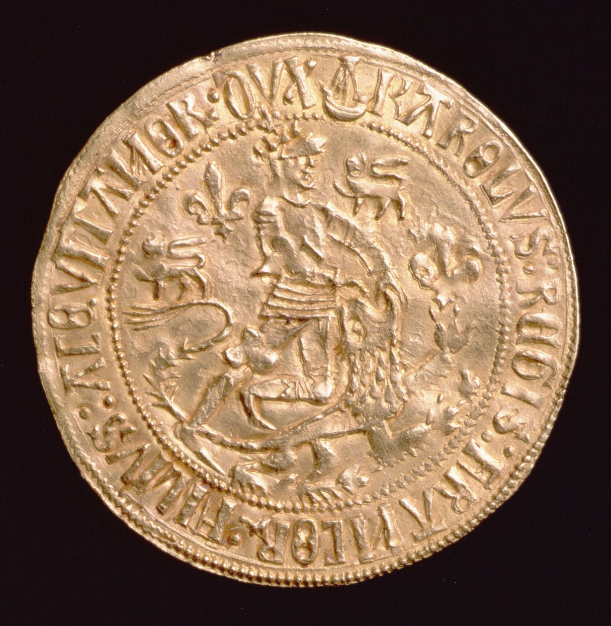 アキテーヌ公シャルルのフォール・ドール（1433-77年）（裏面）ライオンと格闘する公爵の姿、ボルドーで打たれる 作： 不明