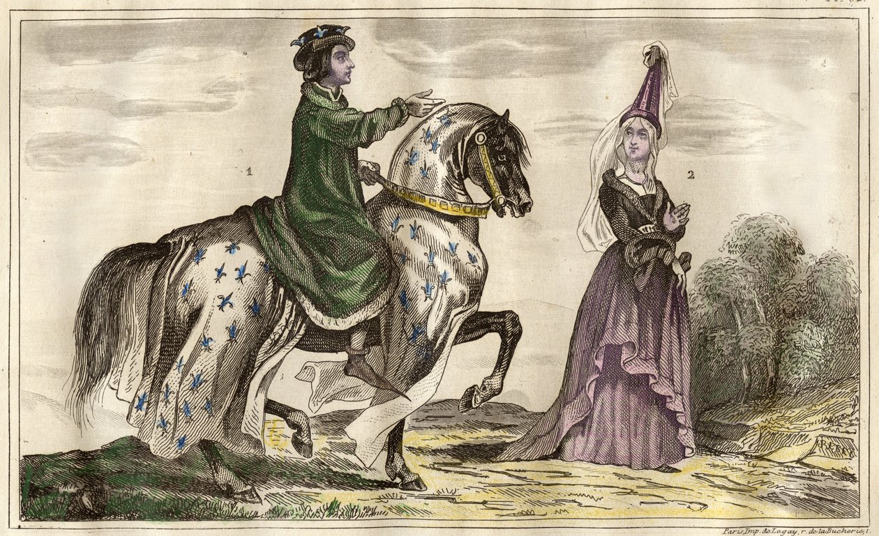フランス王シャルル4世（1322年）とモンフォール伯爵夫人ジャンヌ・ド・フランドル（1295年～1374年）（1340年）、リーベルによるエングレーヴィング 作： 不明