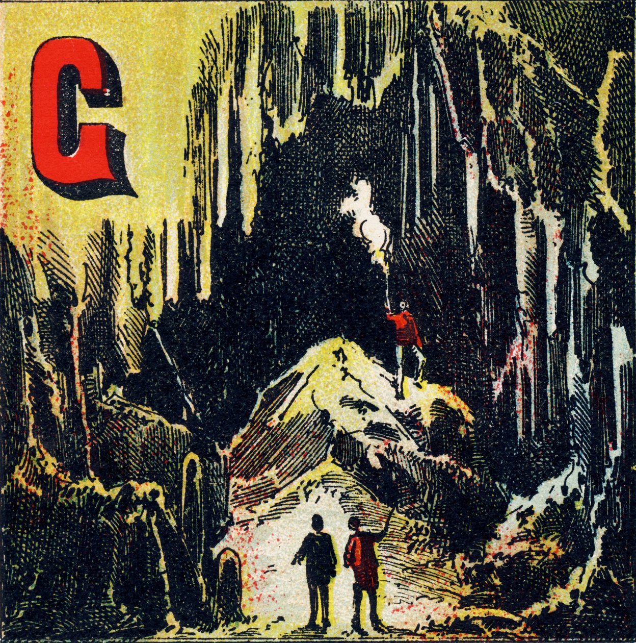 G：洞窟。Especece de caverne naturelle - Alphabet geographiqueから引用した版画。Guerin-Muller et Cie, editeurs, Paris. 作： 不明