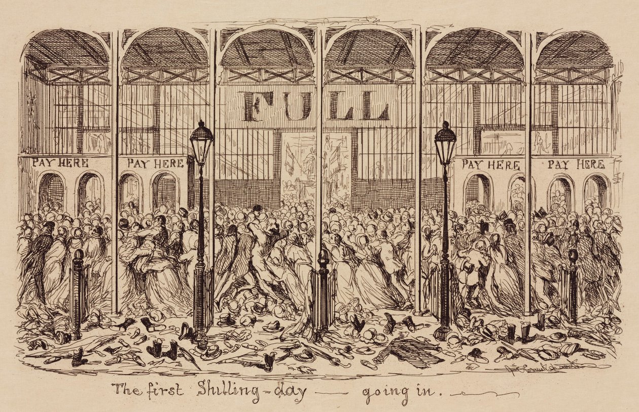 1851年の大博覧会「The First shilling-day - going in」。 作： 不明