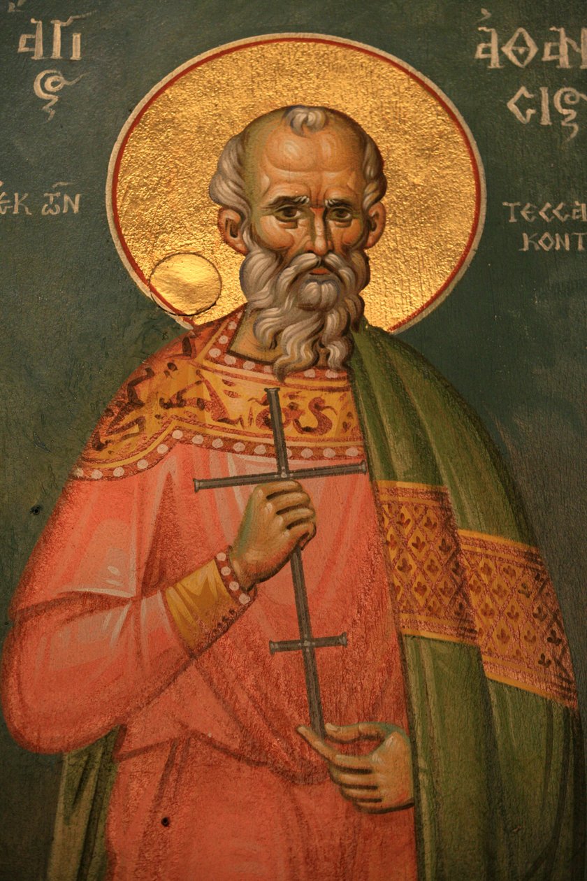 ギリシャ正教のアイコン : Saint Athanasos Thessalonique Grece 作： 不明