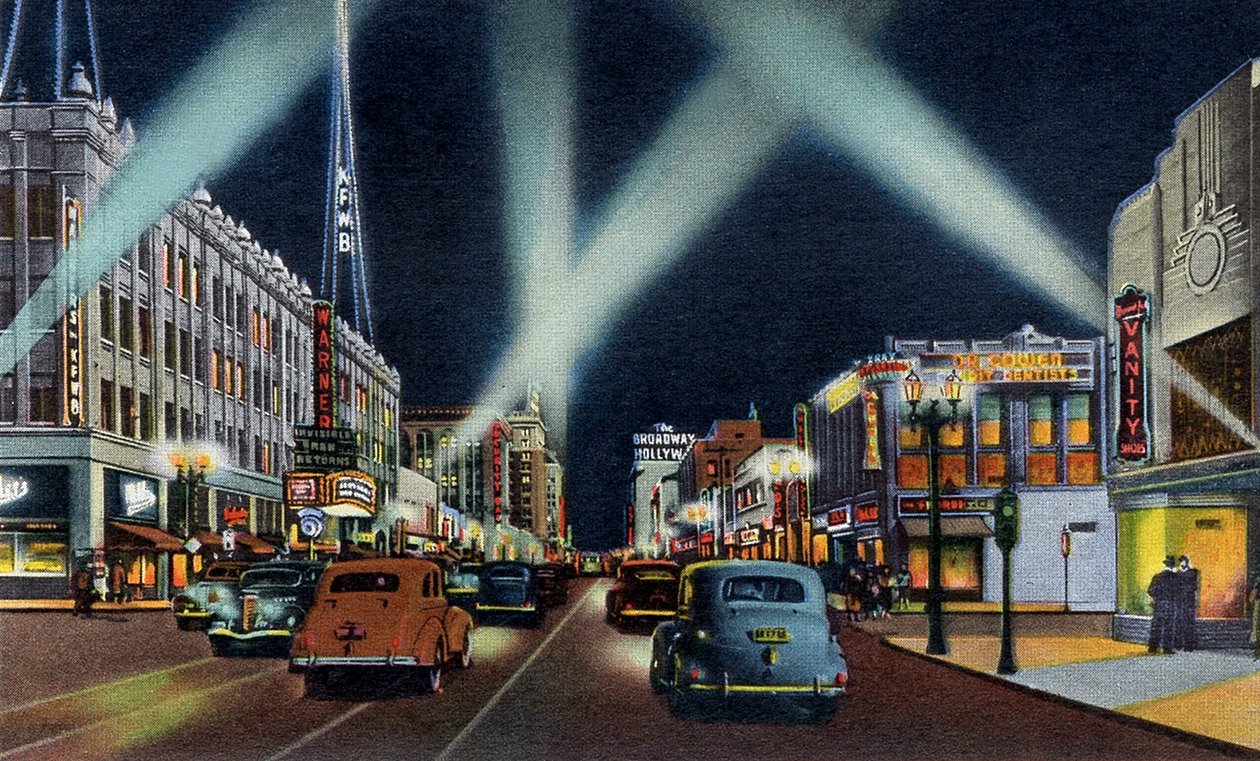 夜のハリウッド大通り カリフォルニア 作： 無名の画家