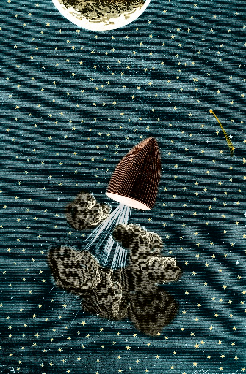 ジュール・ヴェルヌの本のイラスト。月周回旅行 作： 不明