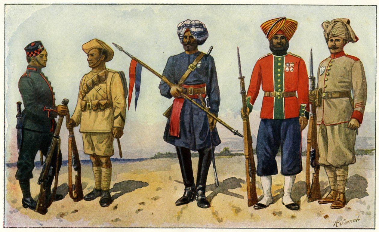 第一次世界大戦中の大英帝国のインド兵（エングレーヴィング） 作： 無名の画家