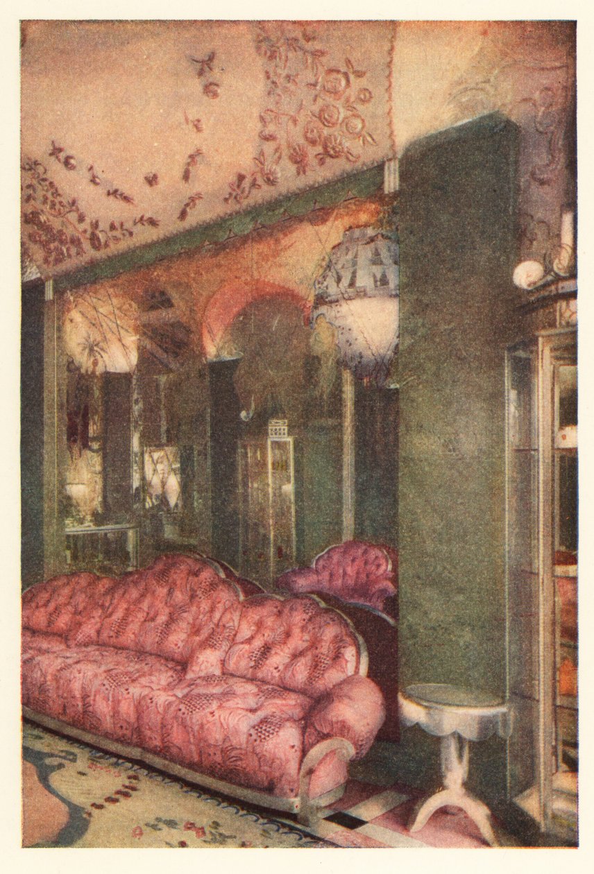 1928年、パリ、ラ・ペ通り、リチャード・ハドヌーの店のインテリア（版画） 作： 無名の画家