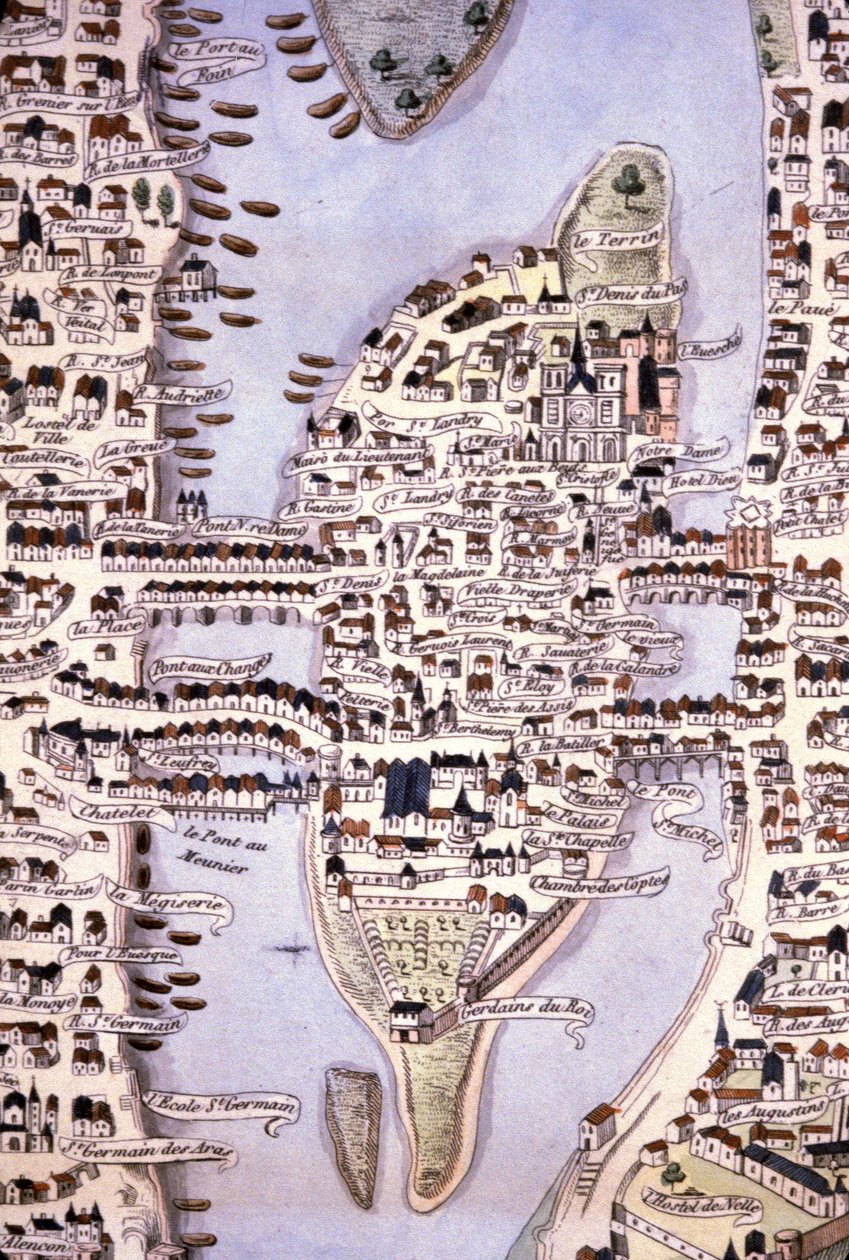 都市の島」地図、パリ、1540年頃（エングレーヴィング） 作： 無名の画家