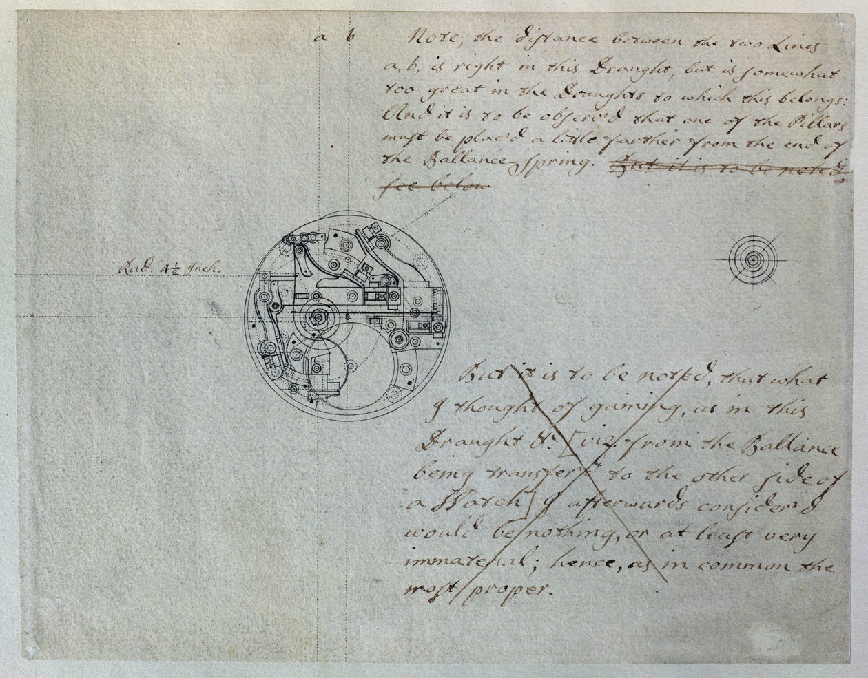 ジョン・ハリソンが1755年6月19日に経度委員会に提出した「劣等時計」の設計図（ジョン・ハリソン（1693-1776）とその息子ウィリアム（1726-72年頃）がまとめた機械的なメモと図面のセットより）（紙にペンとインク 作： 不明