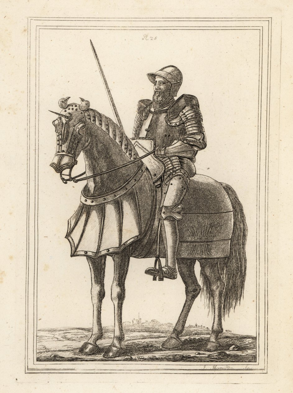 ロンドン塔の武器庫から馬に乗った武装騎士として描かれたエドワード3世 作： 不明