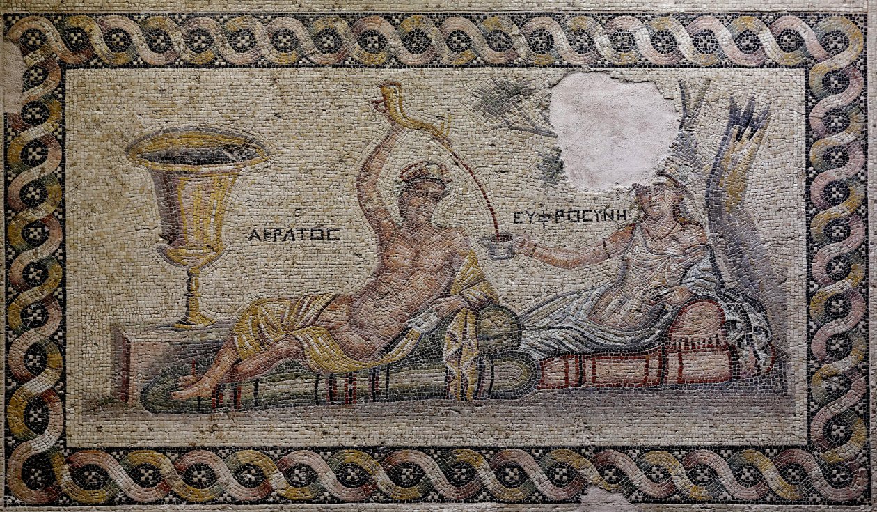 Kratos (Cratos) and Euphrosyne (Euthymia) - モザイク, Akratos and Euphrosyne, Zeugma Mosaic Museum, Gaziantep, 南東アナトリア地方, アナトリア, トルコ, アジア 作： 無名の画家