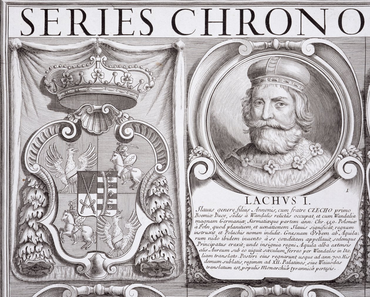 ポーランドの創始者レヒ、「Series Chronologica Ducum et Regum Polonorum」よりNo.1（エングレーヴィング 作： 不明