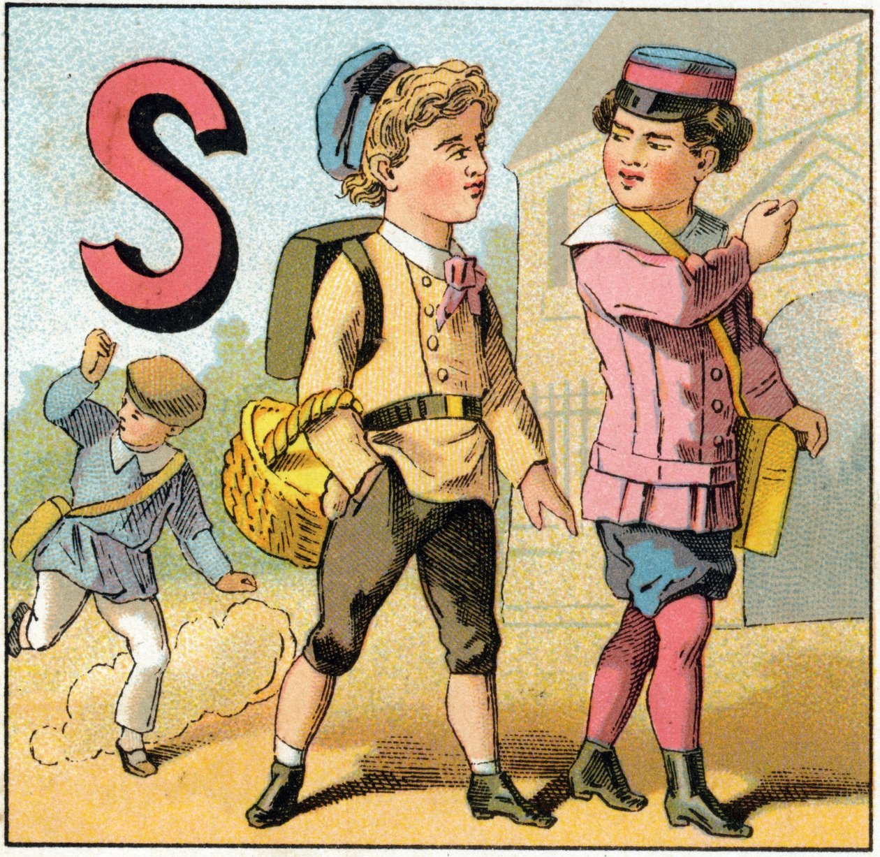 学校を卒業するときのSの文字。Alphabet des petits ecoliers "に掲載された版画。エピナルの画像、1885年頃。プリヴェ・コレクション 作： 不明
