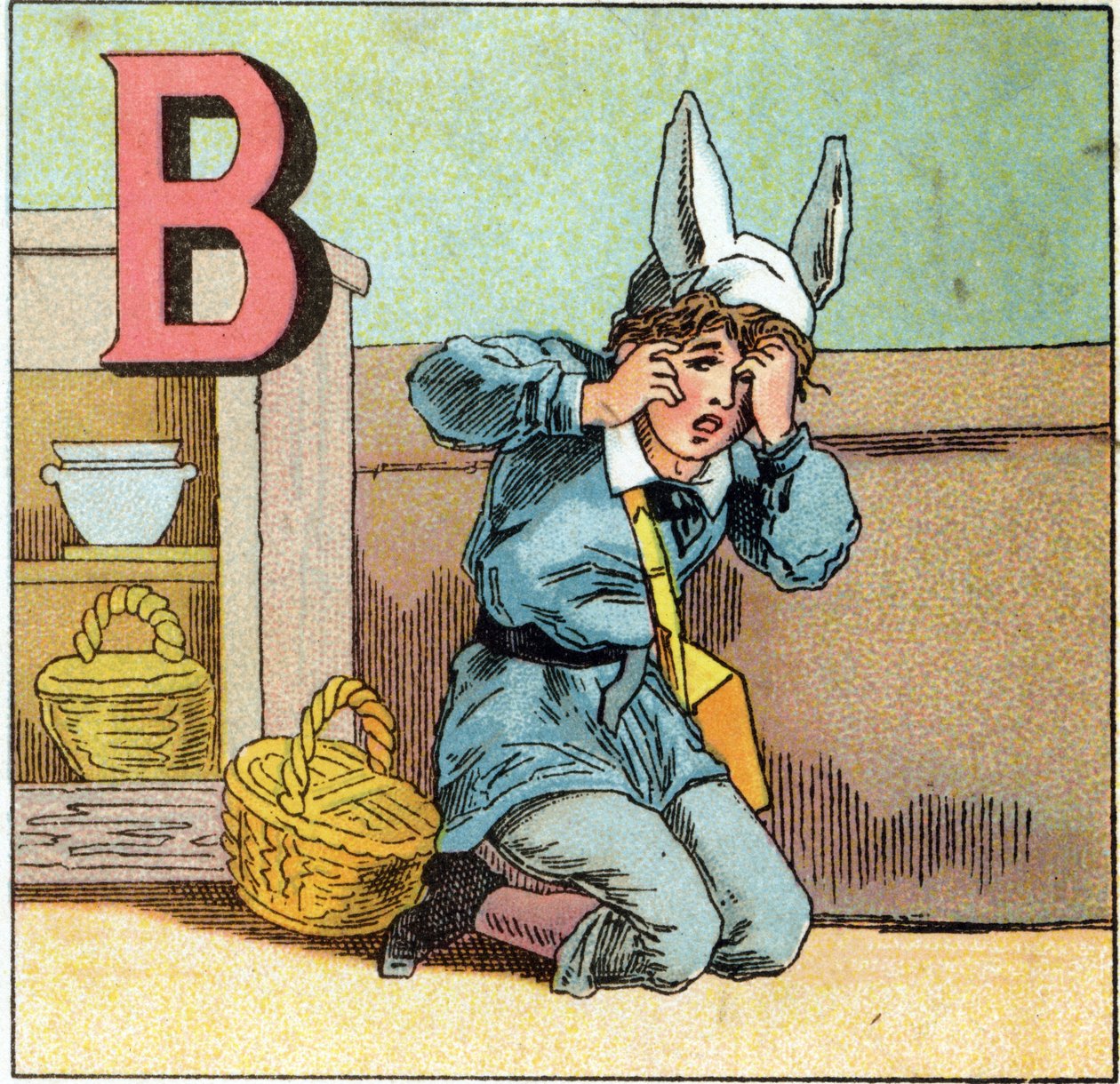 ロバの帽子のようなBの文字。Alphabet des petits ecoliers "に掲載された彫刻。1885年頃、エピナルの映像。プリヴェ・コレクション 作： 不明
