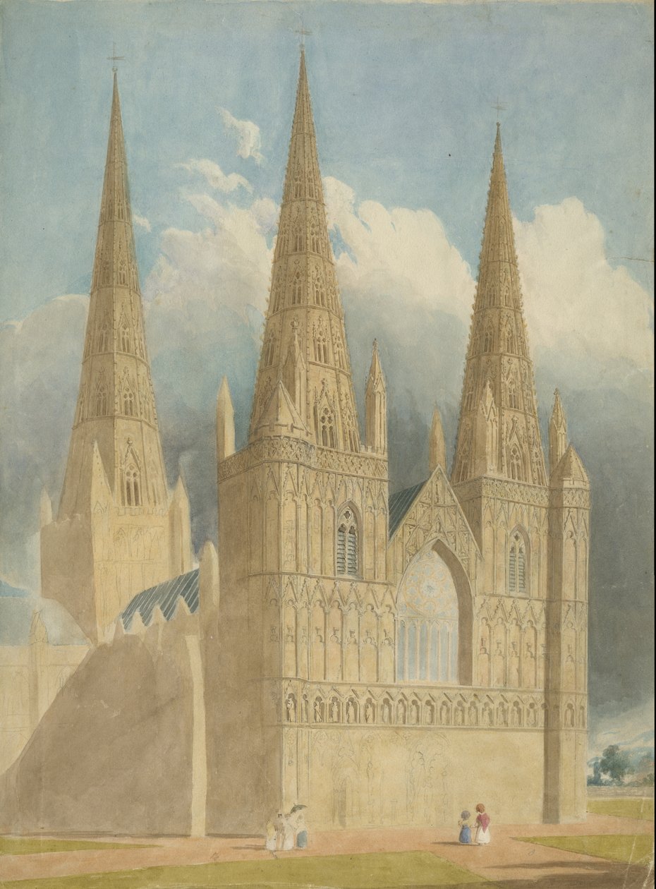 リッチフィールド大聖堂-ウエストフロント：水彩画、ND [c 1840] 作： 不明