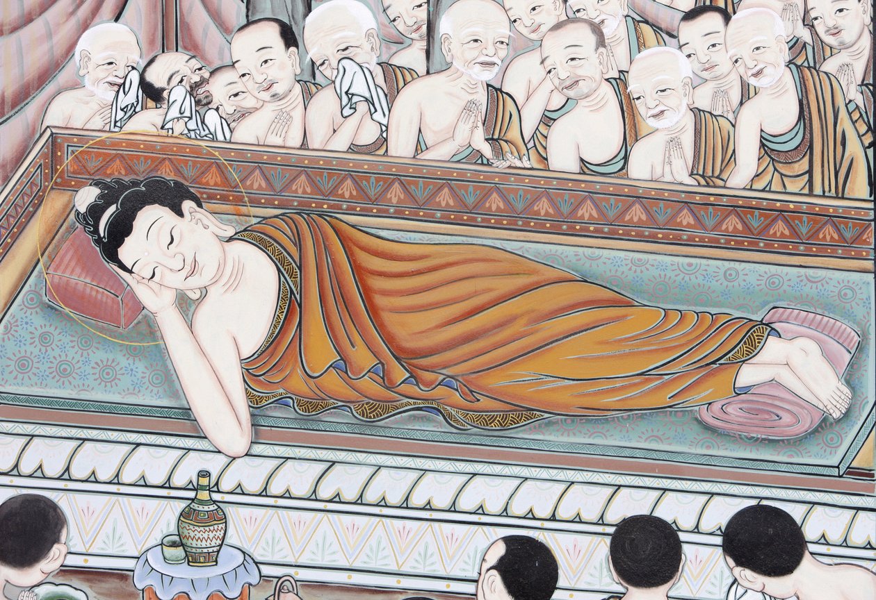 絵画　「仏陀の風景　遊行と漂泊」アート　芸術 仏陀の生涯 45年間の法の教えの後、仏陀はパリニルバーナに入滅した