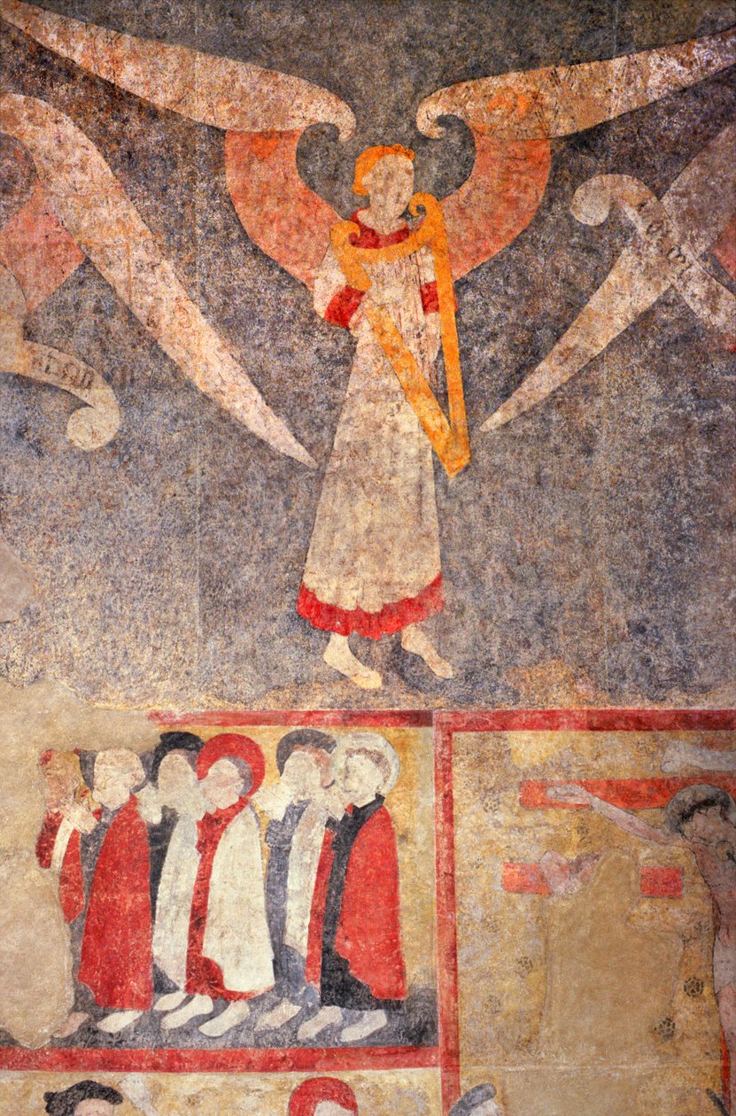 Loire Atlantique N* 080 - St-Sulpice des Landes - Eglise dit du "old bourg" - 15世紀の壁画 - "rebec" (viole)を演奏するヴォールトの天使 作： 不明