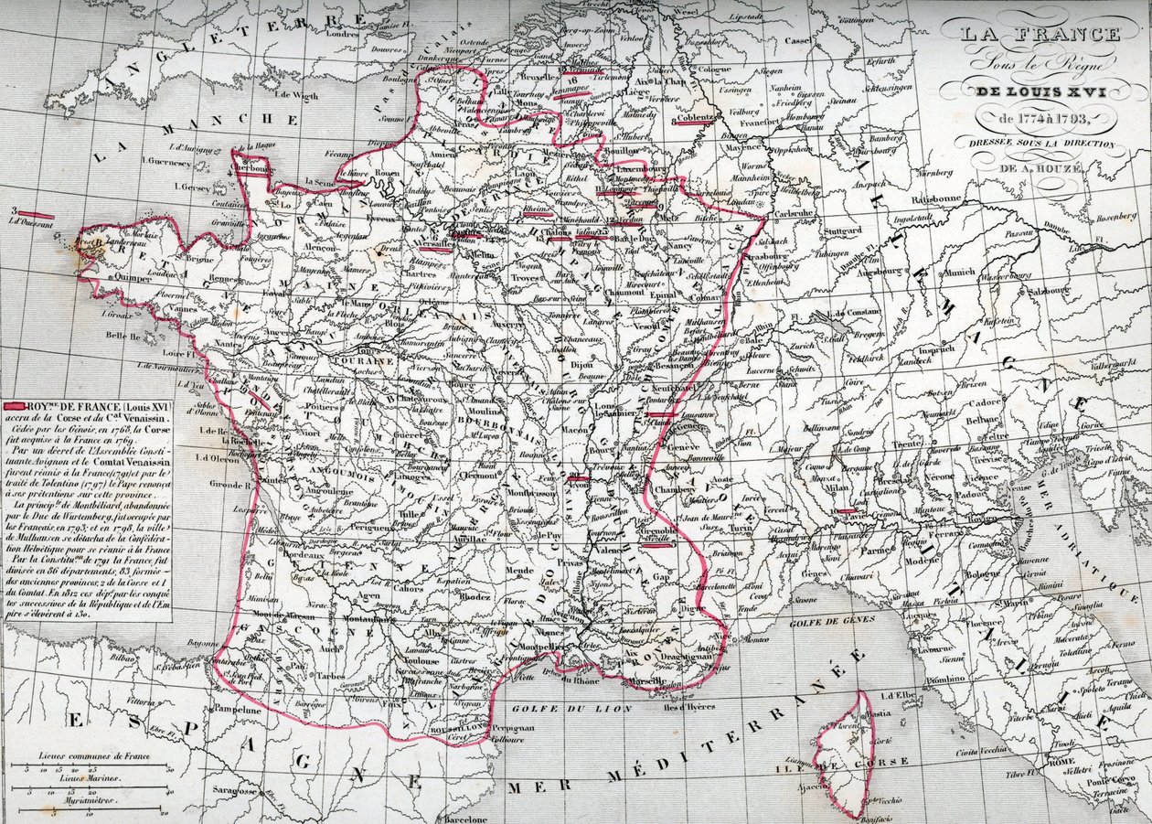 1774年から1793年までのルイ16世治世下のフランス地図 (ルイ16世時代のフランス地図) Houze著 "Atlas Universel "のプレート 作： 無名の画家