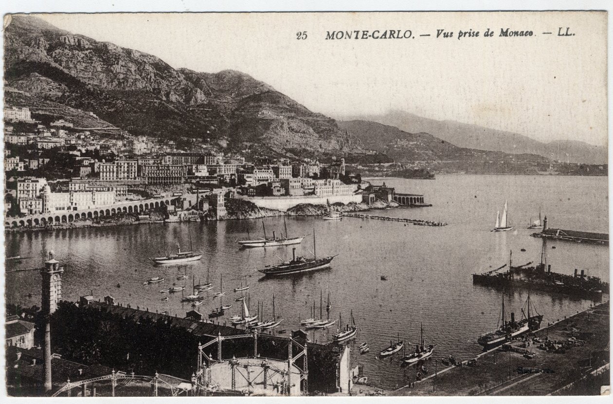 モンテカルロ（Monte-Carlo）。モナコから撮影された街の眺め - ポストカードエンド 19-20世紀 作： 無名の画家