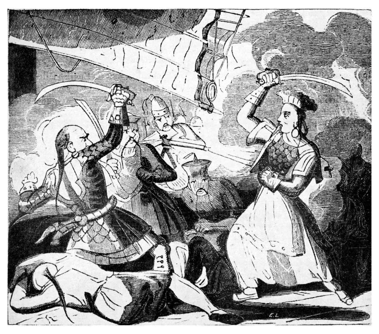 剣を振るうチン夫人、1810年頃（彫刻） 作： 無名の画家