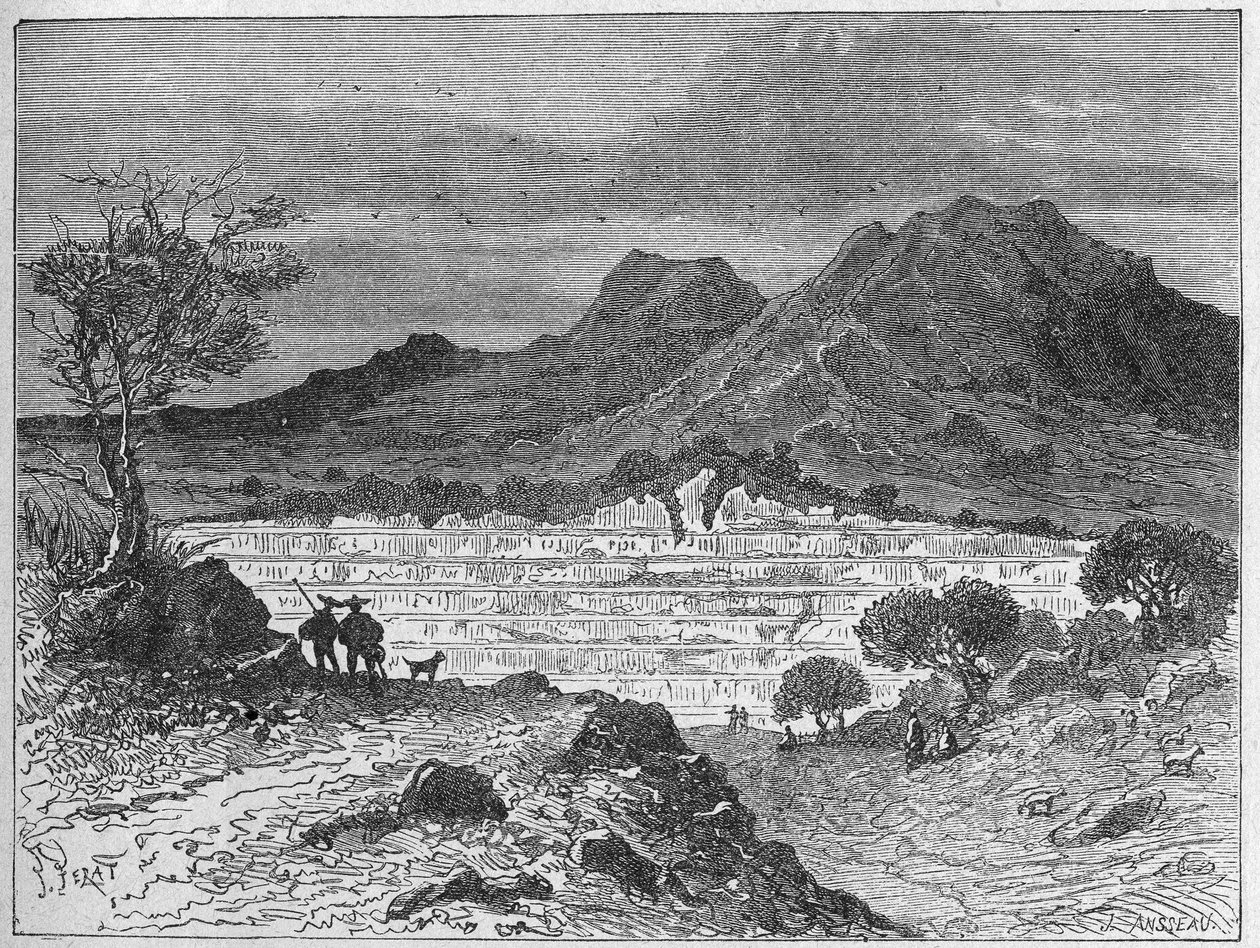 カルドンの露天岩塩採石場、1880年頃（エングレーヴィング 作： 無名の画家
