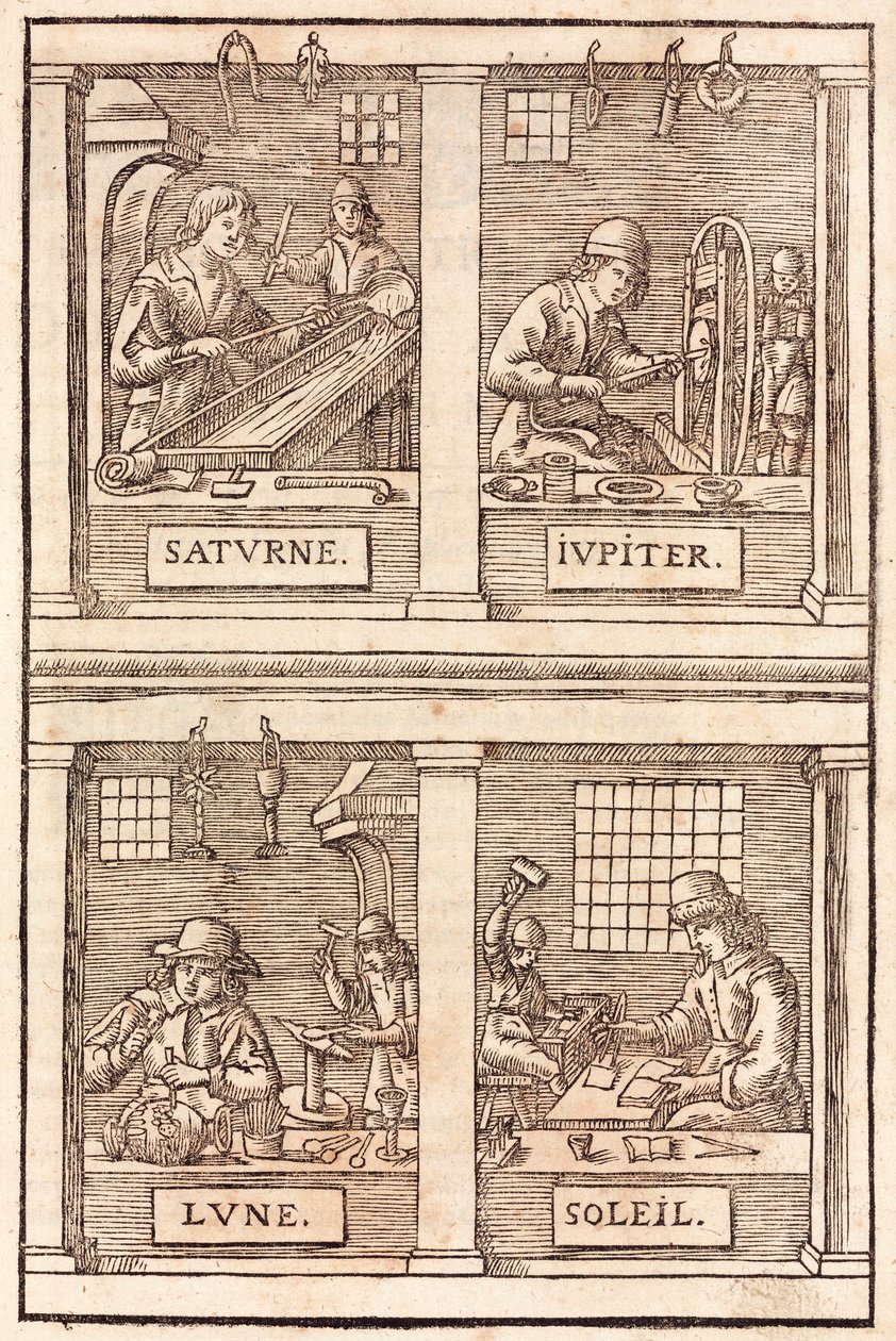 金銀細工師と錬金術の象徴：土星と鉛、木星と錫、月と銀、太陽と金 - Goldsmiths & Silversmiths Alchemical symbolism 作： 不明