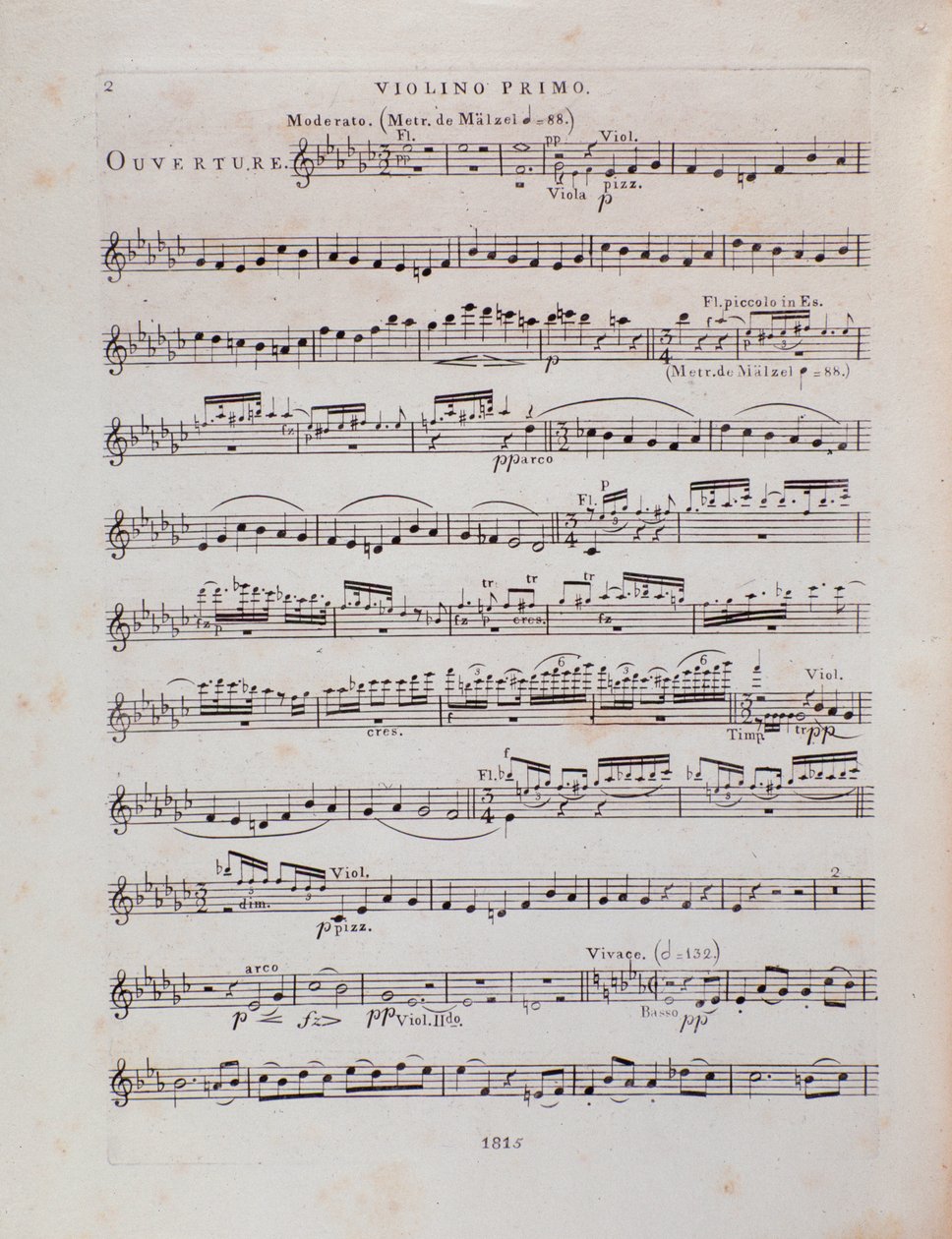 Louis Spohr によるオペラ「Jessonda」の第 1 ヴァイオリンのための楽譜のページ 作： 無名の画家
