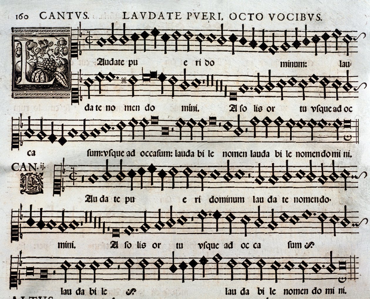 Thomas Luis de Victoria による 8 声の Laudate Pueri Psalm の楽譜のページ 作： 無名の画家