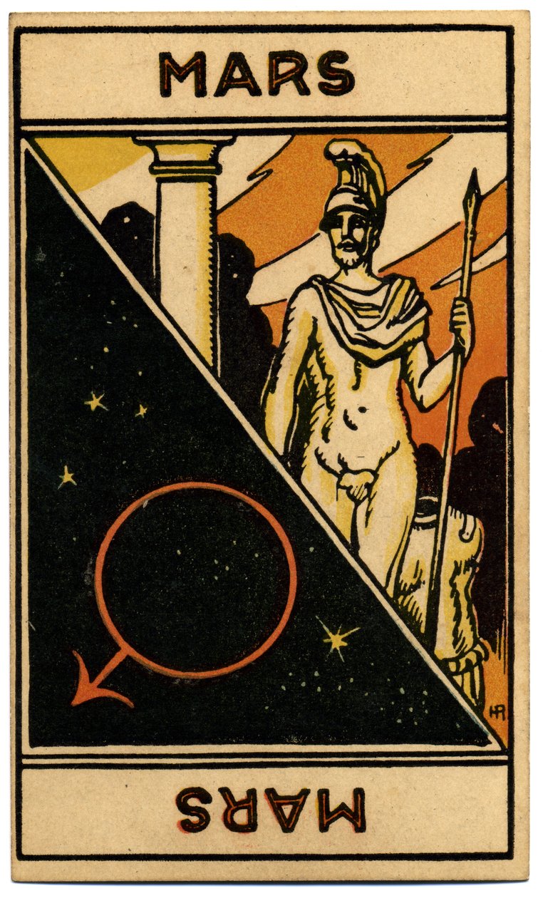 超常現象。 占星術。 火星（惑星）。 占星術カード: Le Tarot Astrologique (Astrological Tarot)、Georges Muchery、フランス 作： 無名の画家