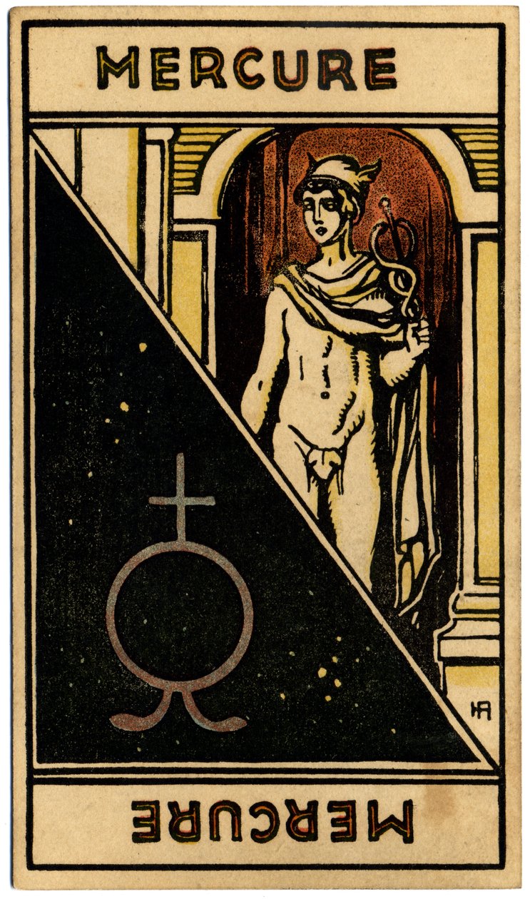 超常現象。 占星術。 水星（惑星）。 占星術カード: Le Tarot Astrologique (Astrological Tarot)、Georges Muchery、フランス 作： 無名の画家