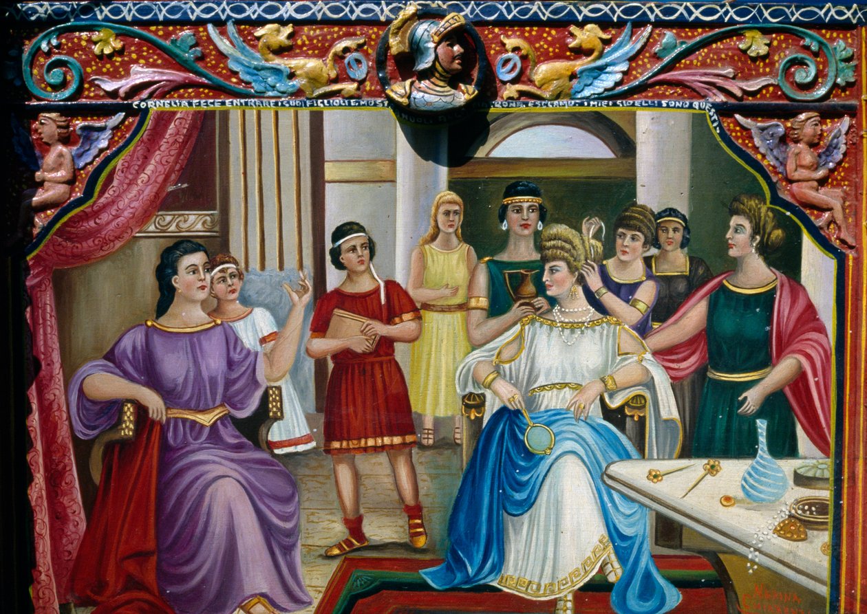 ローマ時代の女官を描いたシチリアの荷車の絵装飾（イタリア・シチリア島、詳細 作： 無名の画家