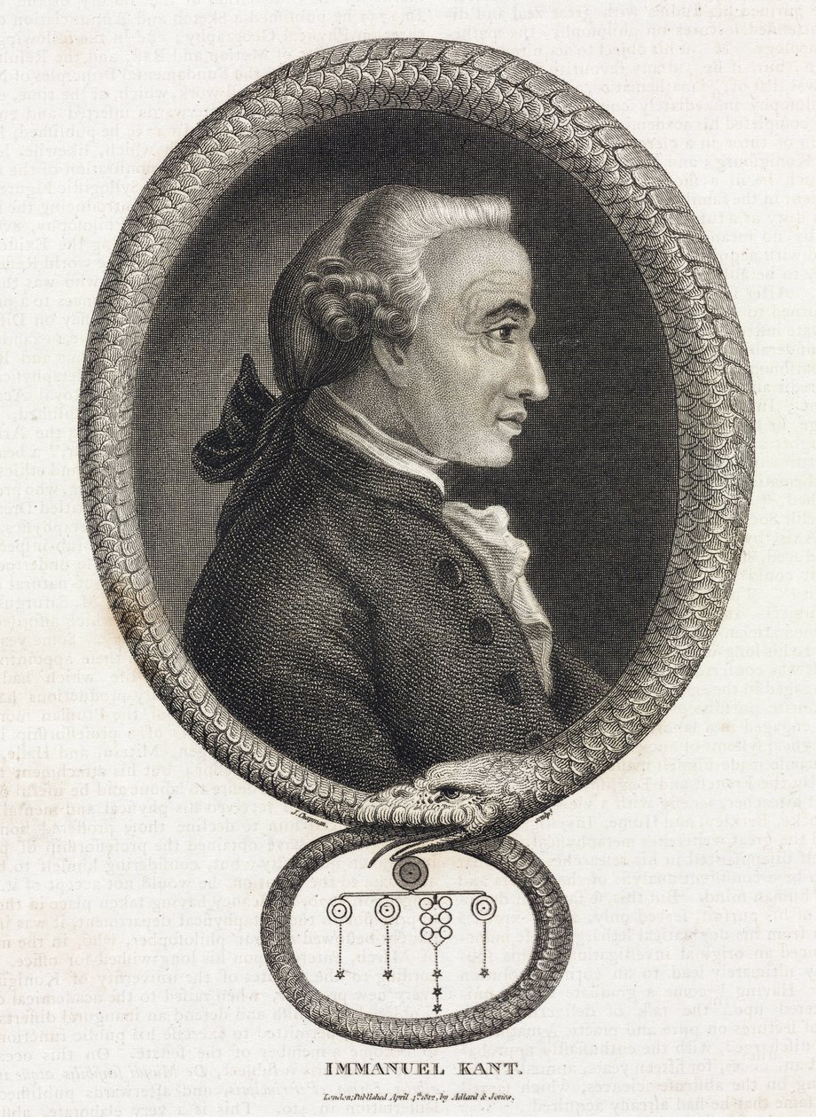 哲学者イマニュエル・カント（1724-1804）の肖像（自分の尾を噛む蛇のフレームの中で 作： 不明