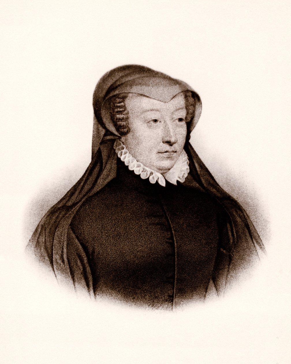 カトリーヌ・ド・メディシス（カテリーナ・デ・メディチ）（1519-1589）の肖像。フランス王妃、19世紀のエングレーヴィング 作： 無名の画家