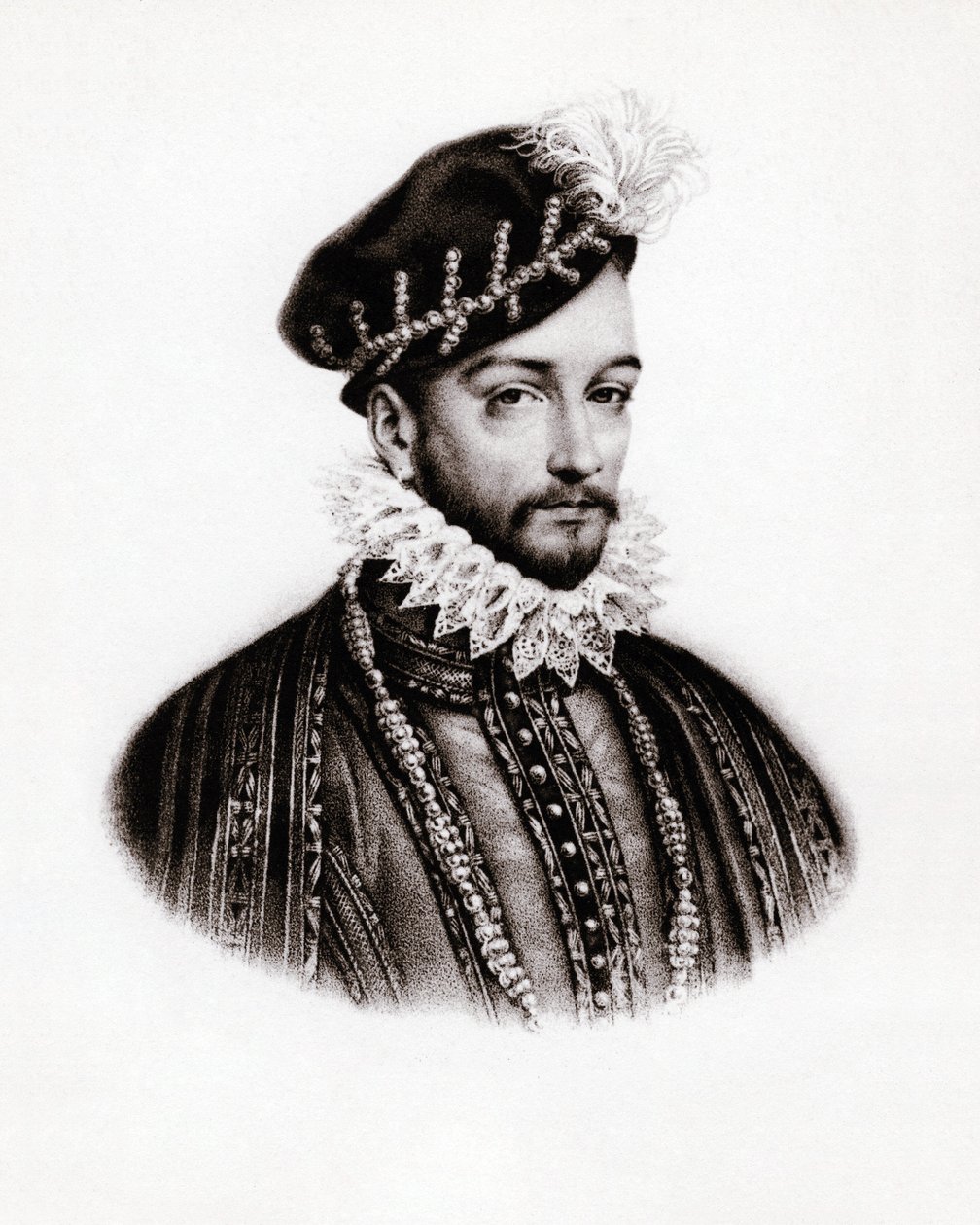 フランス王シャルル9世（1560-1574）の肖像、エングレーヴィング、sd. 作： 無名の画家