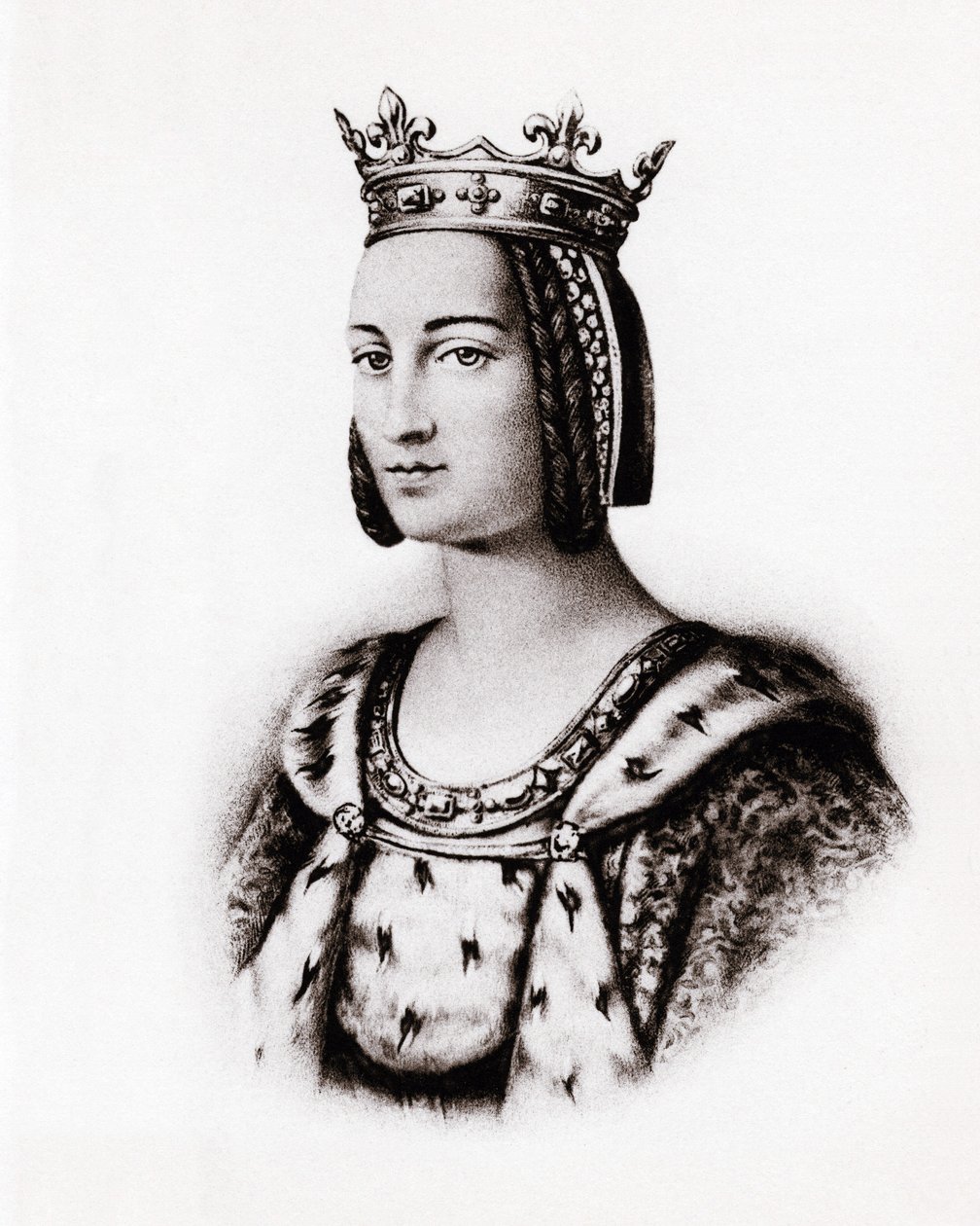 フランス王妃シャルロット・ド・サヴォア（1445-1483）の肖像、エングレーヴィング、sd. 作： 無名の画家